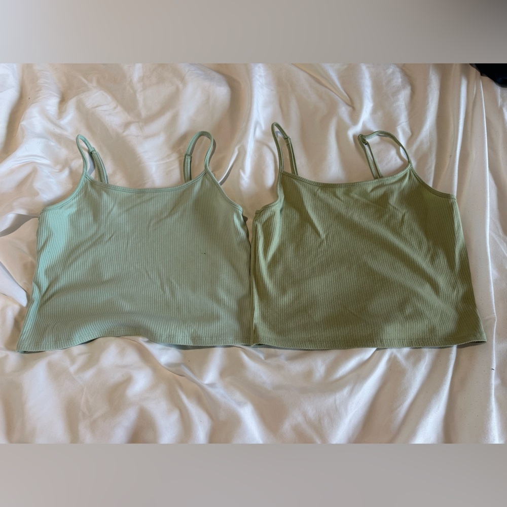 American Eagle Set Sage Green and Mint Green Ribbed Tank Tops